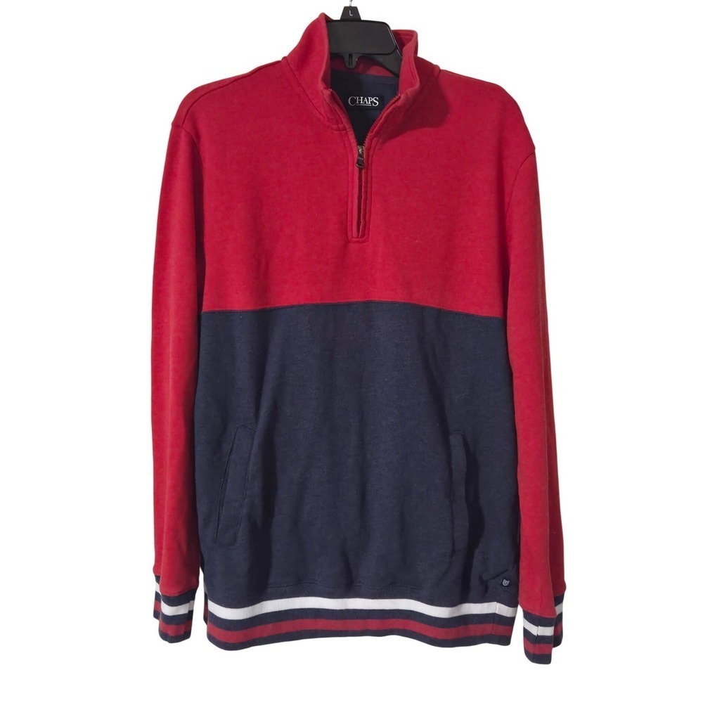 Chaps Red & Navy Colorblock 1/4 Zip Pullover | Classic Preppy Sweatshirt, L